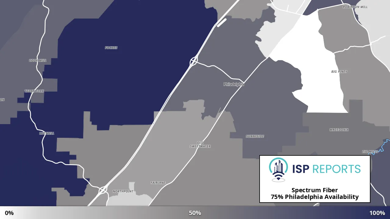 Philadelphia, TN map of internet availability