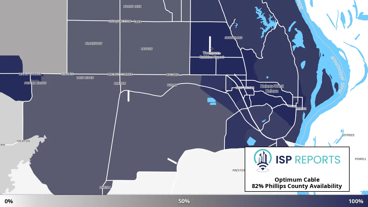 Phillips County, AR map of internet availability