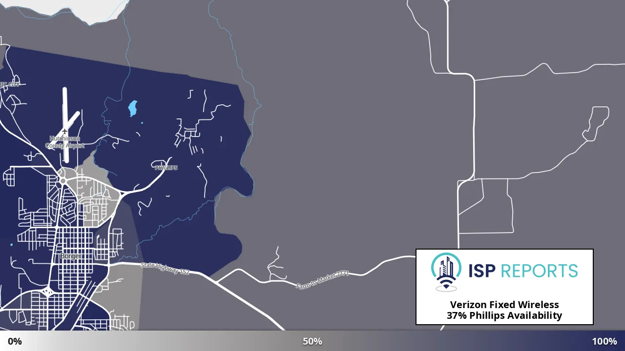 Phillips, TX map of internet availability