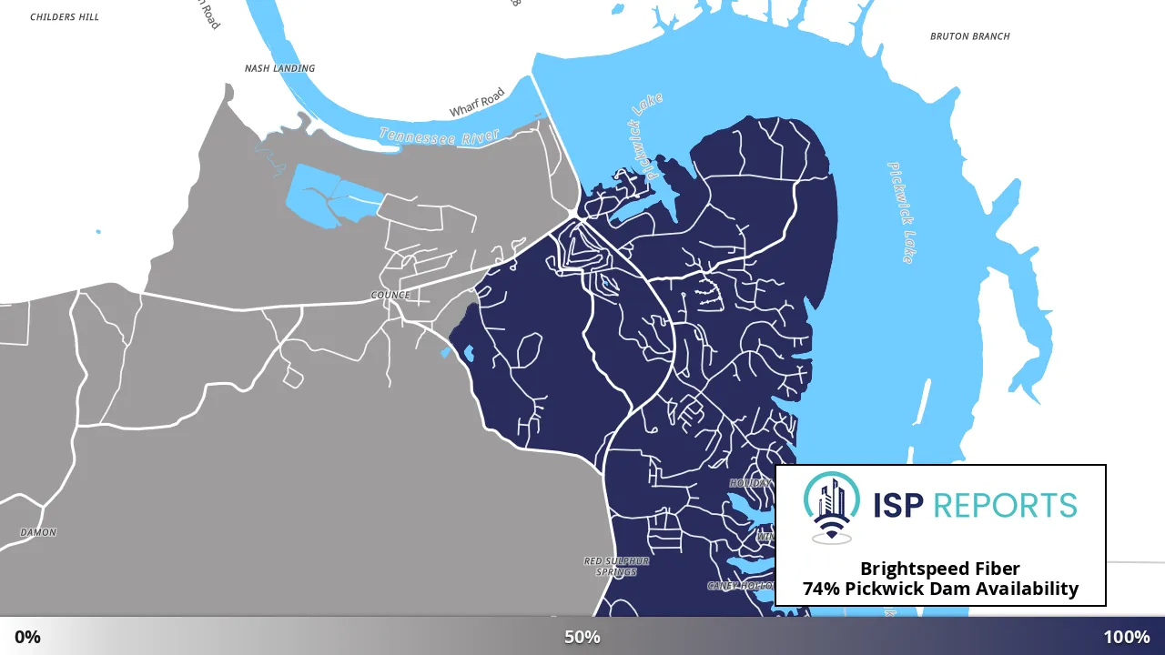 Pickwick Dam, TN map of internet availability