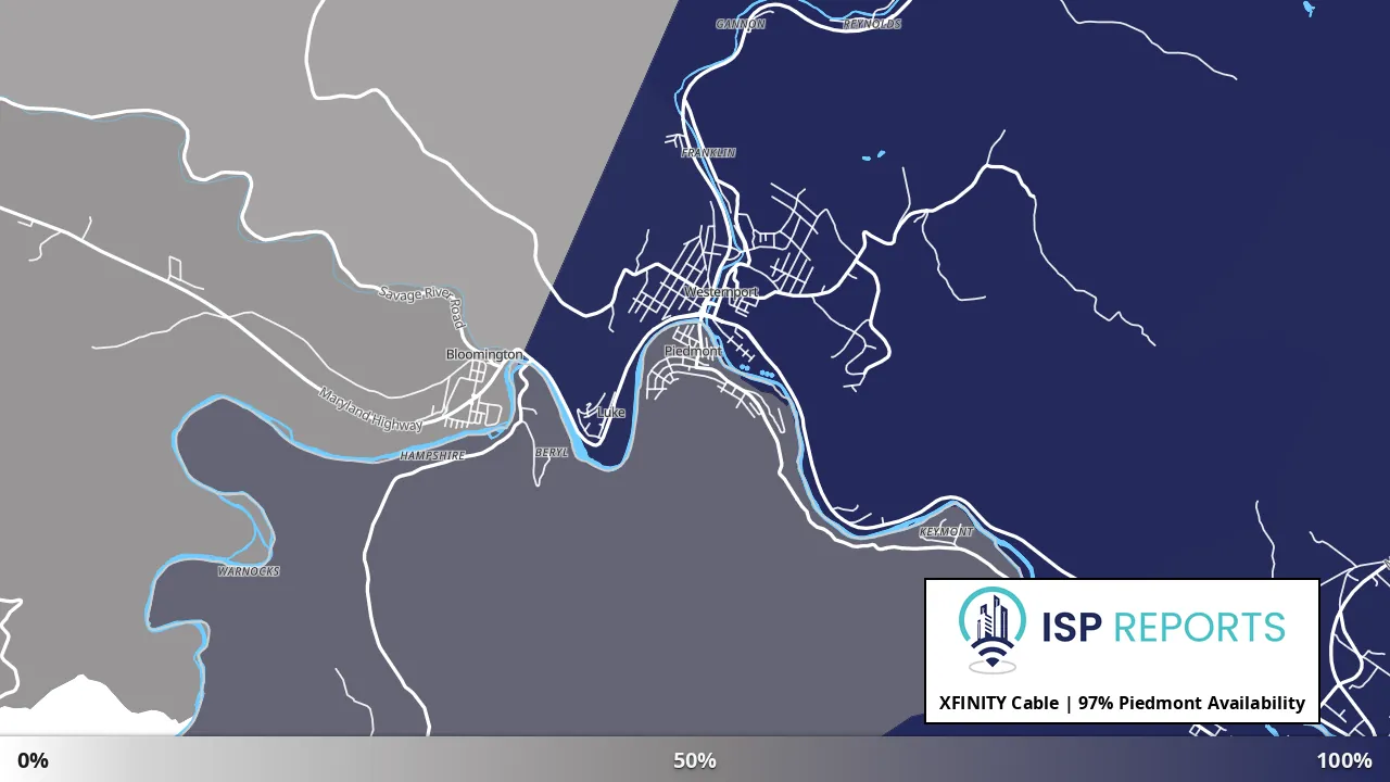 Piedmont, WV map of internet availability