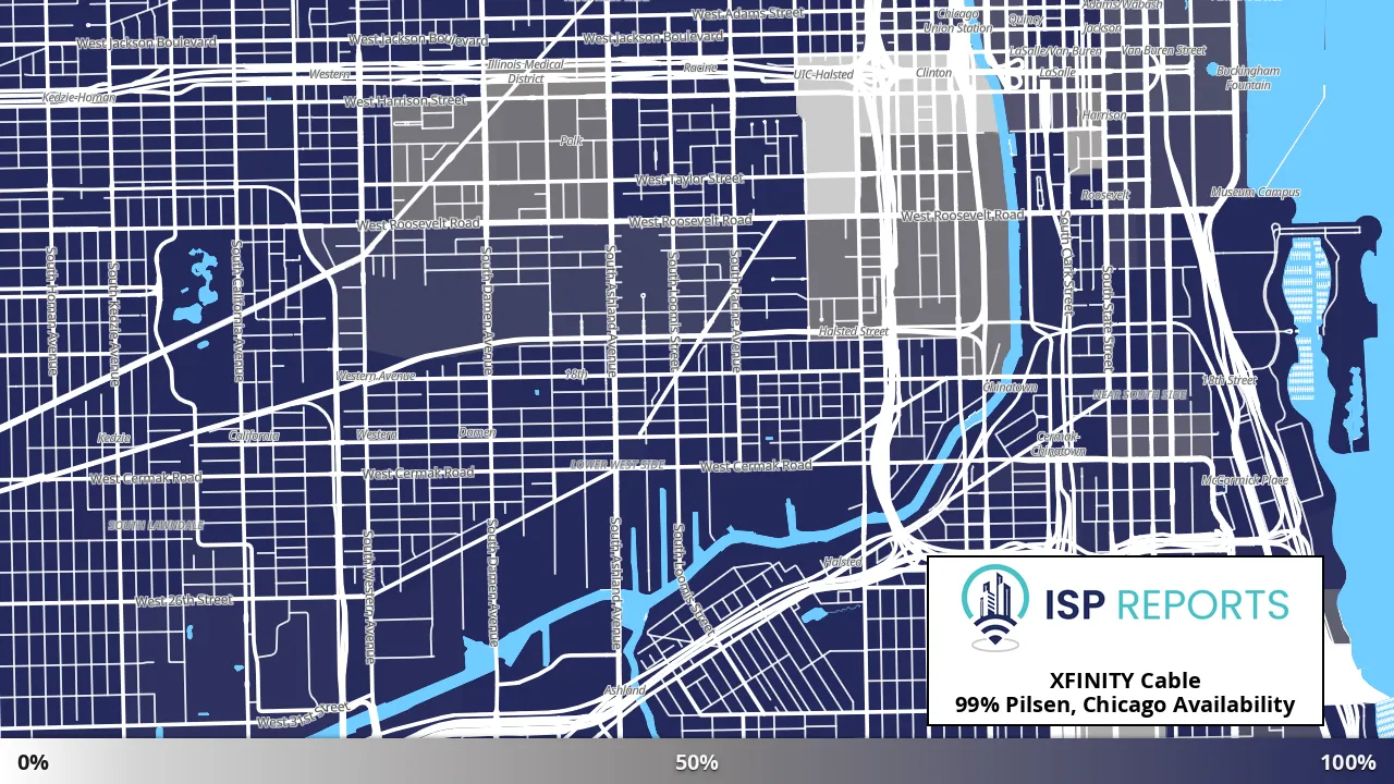 Pilsen, Chicago, IL map of internet availability
