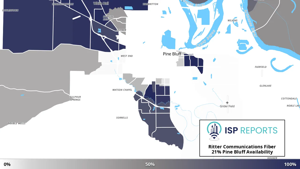 Pine Bluff, AR map of internet availability