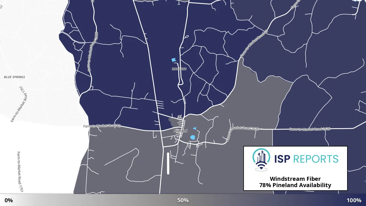 Pineland, TX map of internet availability