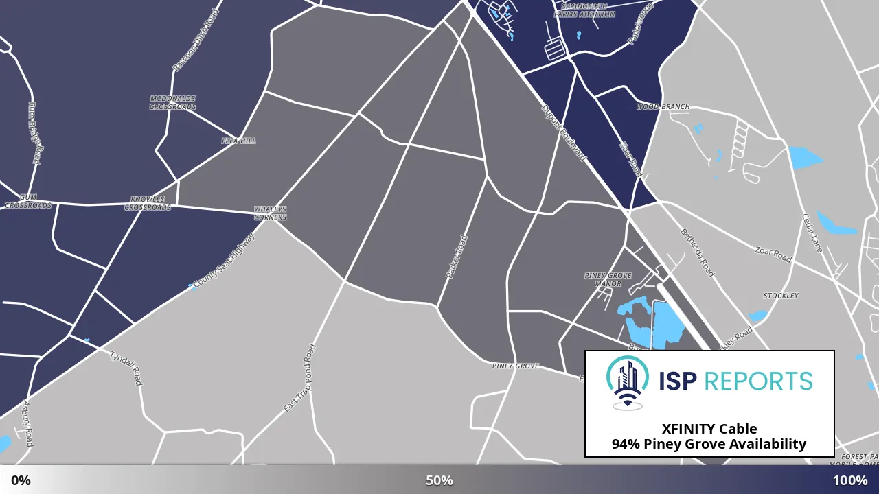 Piney Grove, DE map of internet availability
