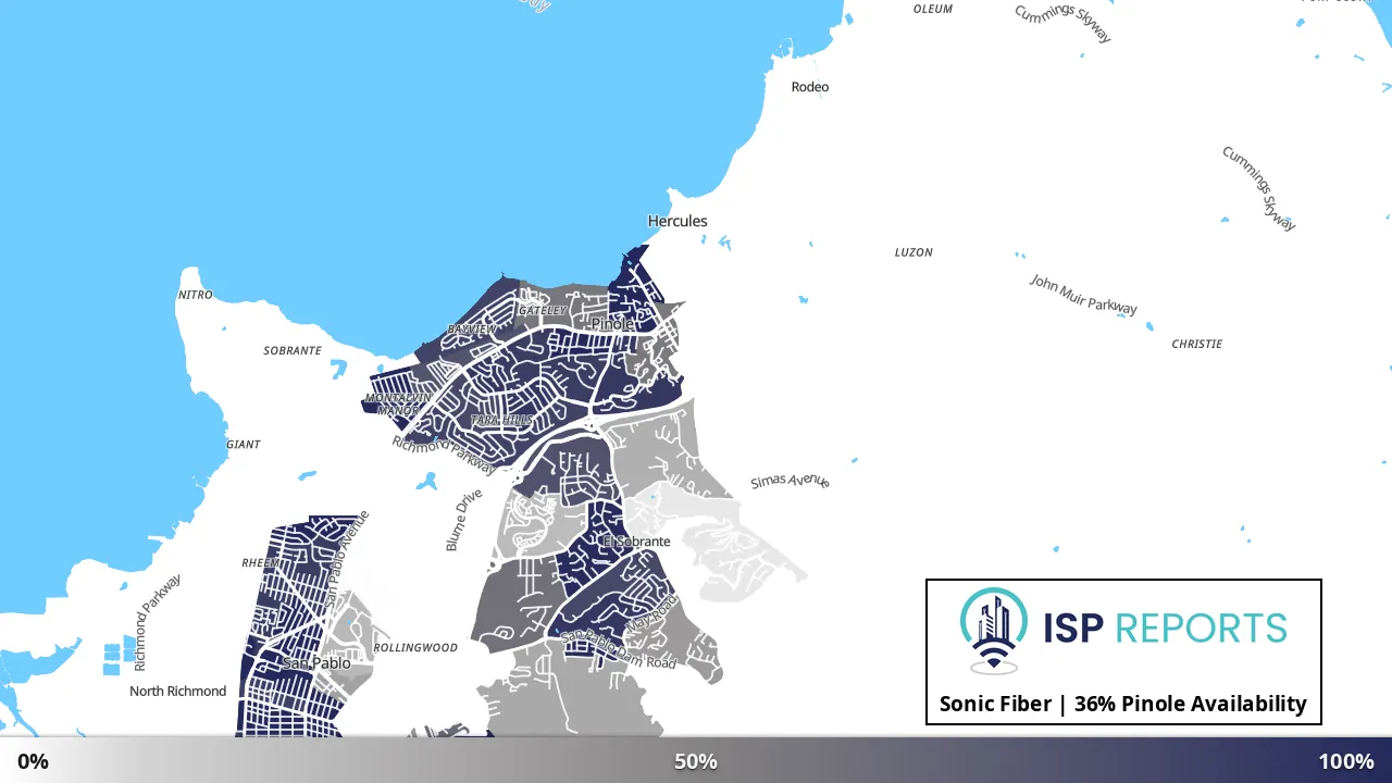 Pinole, CA map of internet availability