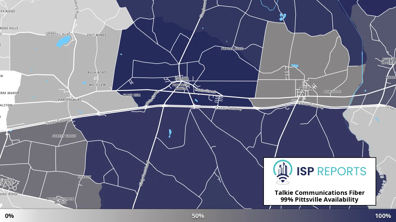 Pittsville, MD map of internet availability