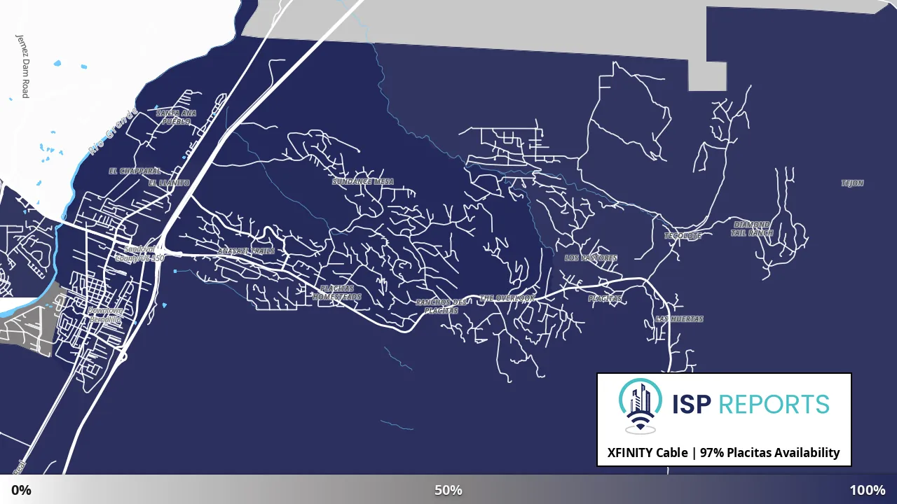 Placitas, NM map of internet availability