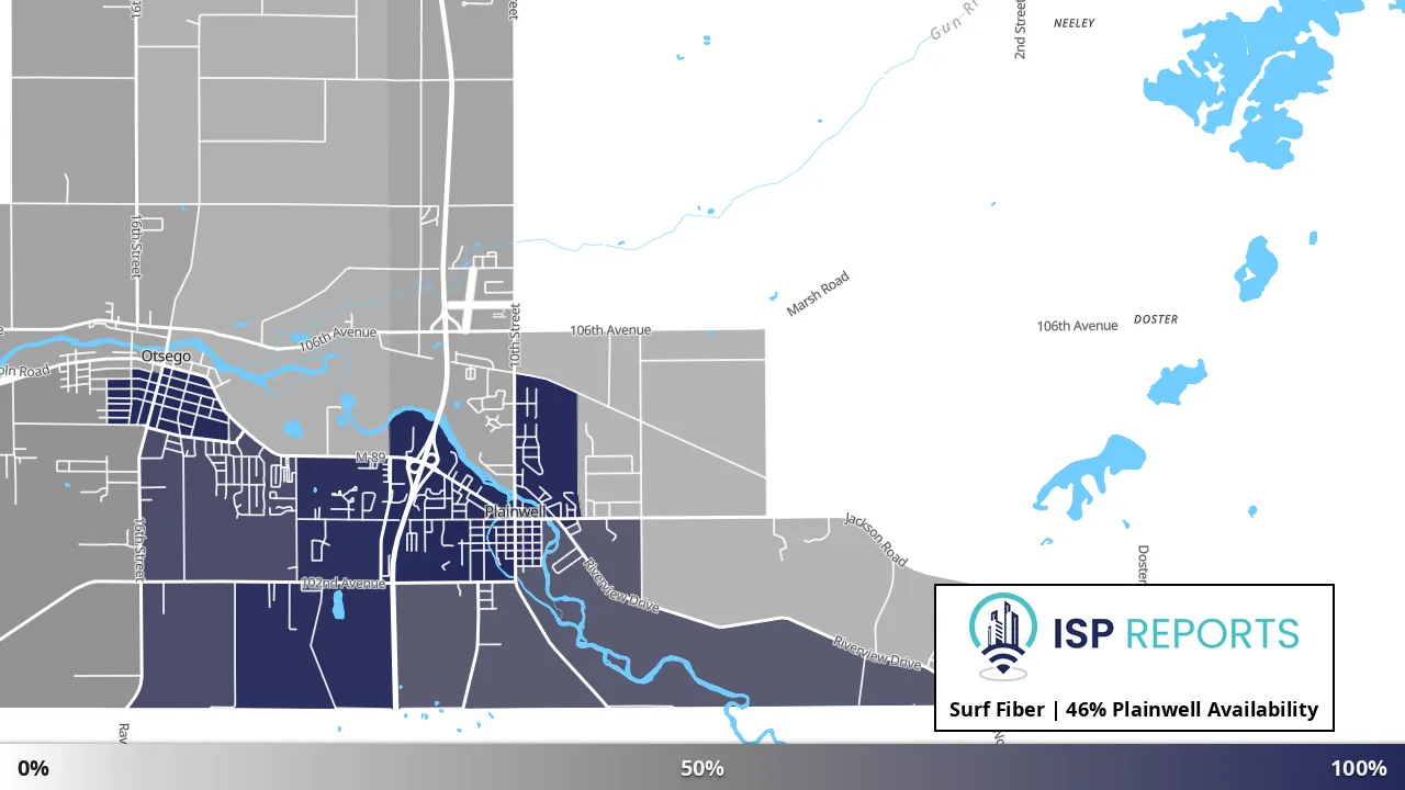 Plainwell, MI map of internet availability