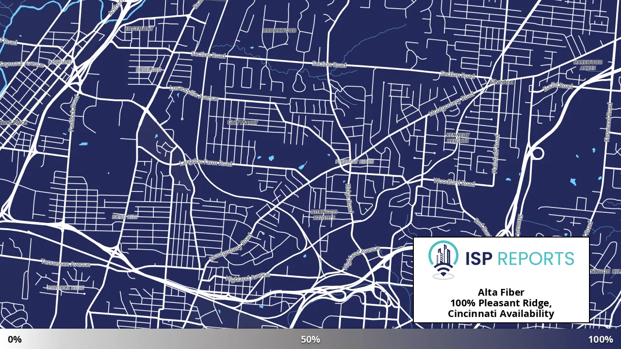 Pleasant Ridge, Cincinnati, OH map of internet availability