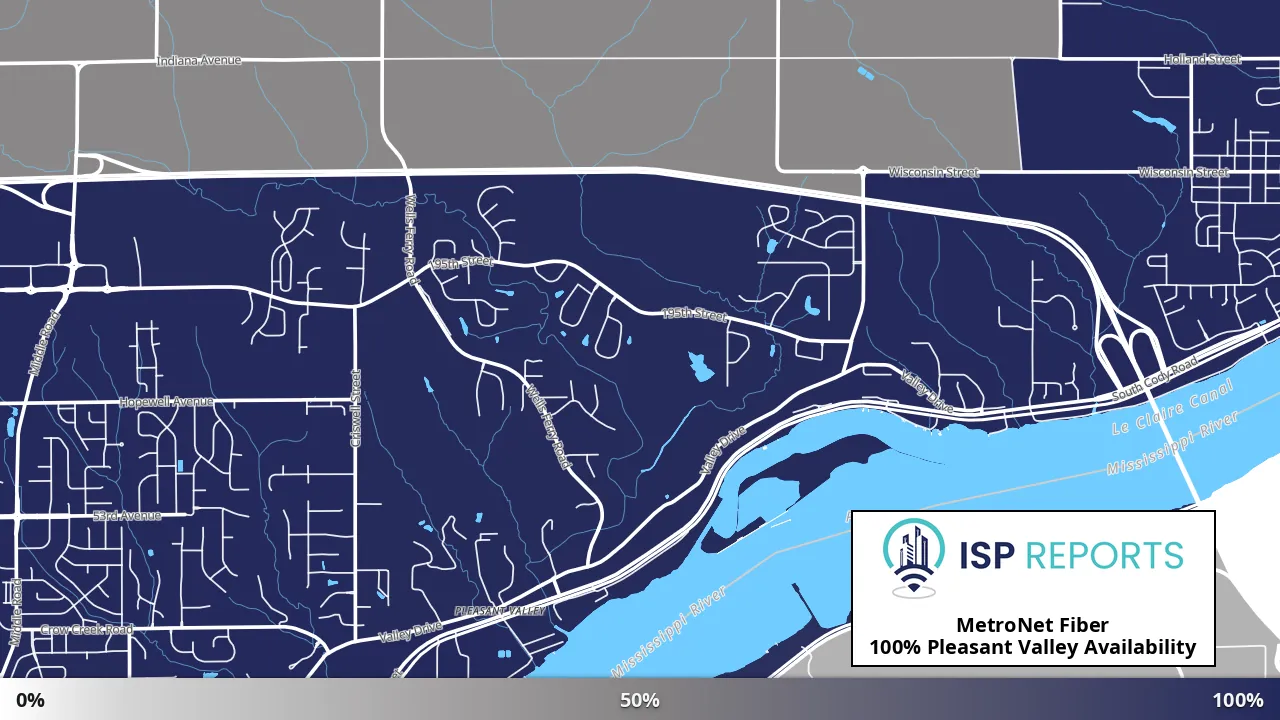 Pleasant Valley, IA map of internet availability
