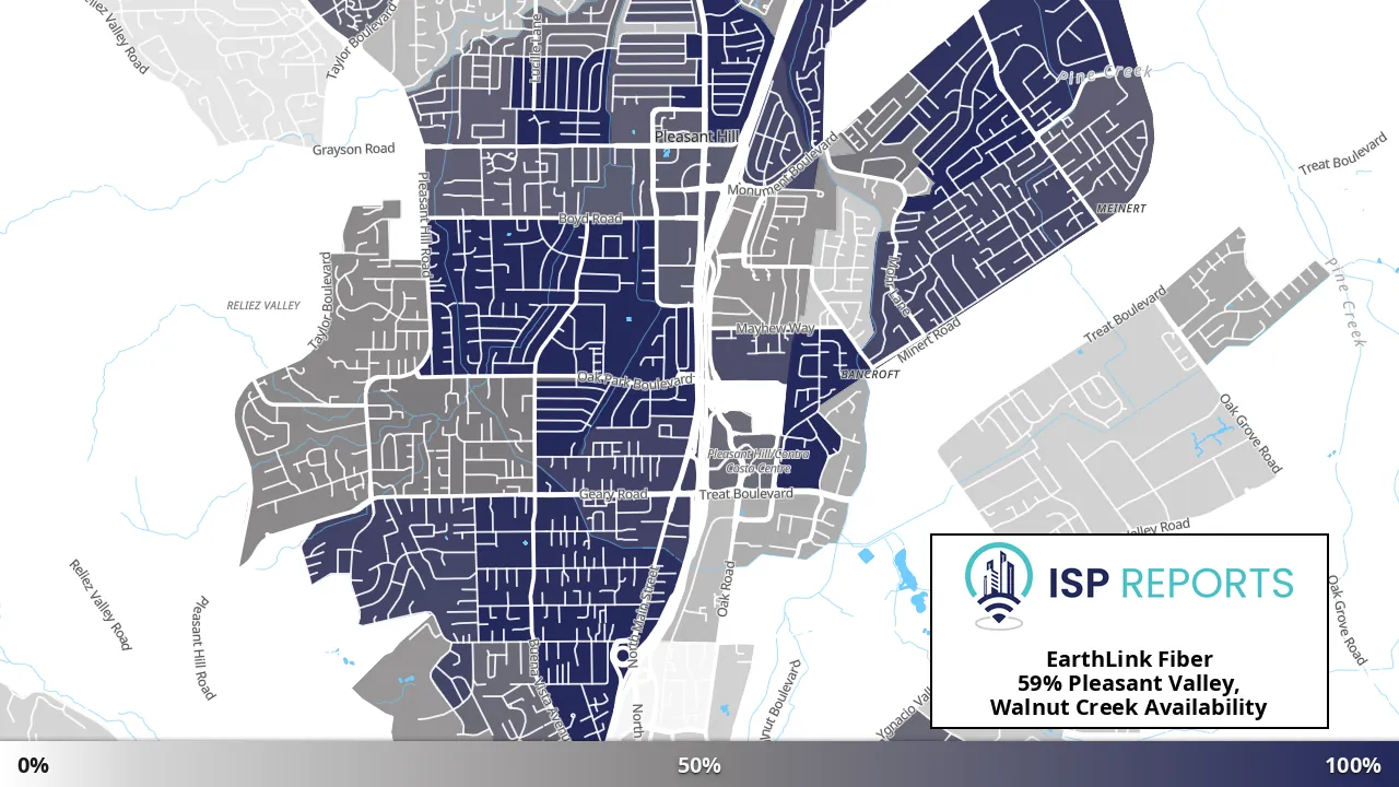 Pleasant Valley, Walnut Creek, CA map of internet availability
