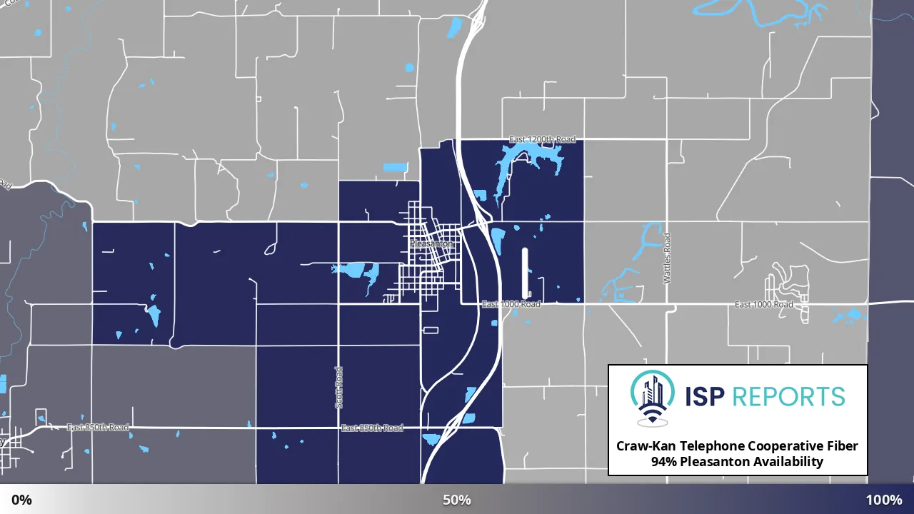 Pleasanton, KS map of internet availability