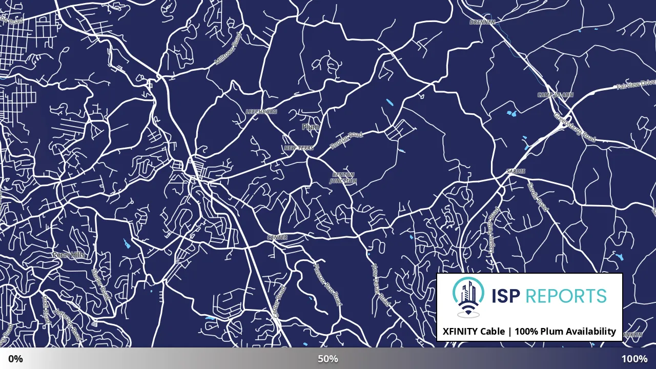 Plum, PA map of internet availability
