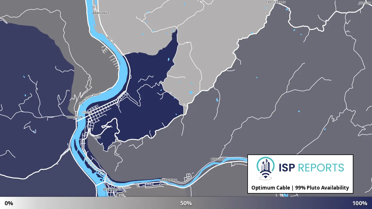 Pluto, WV map of internet availability