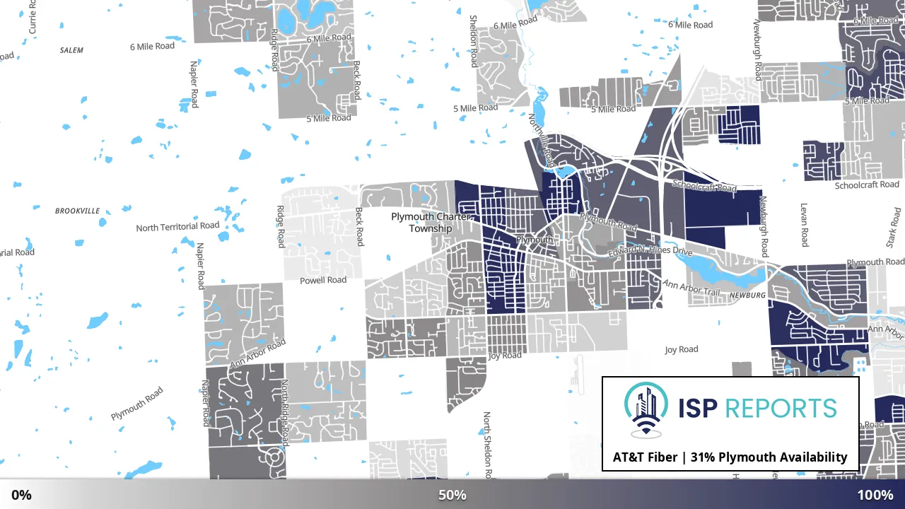 Plymouth, MI map of internet availability