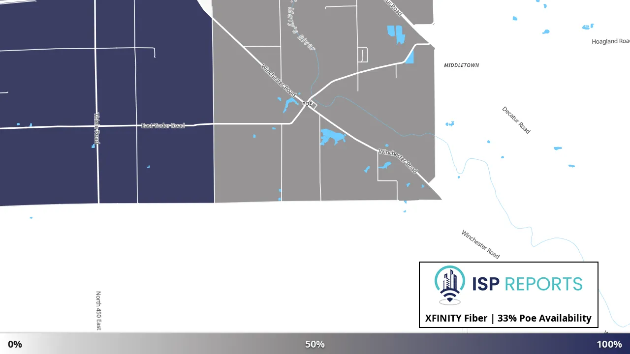 Poe, IN map of internet availability