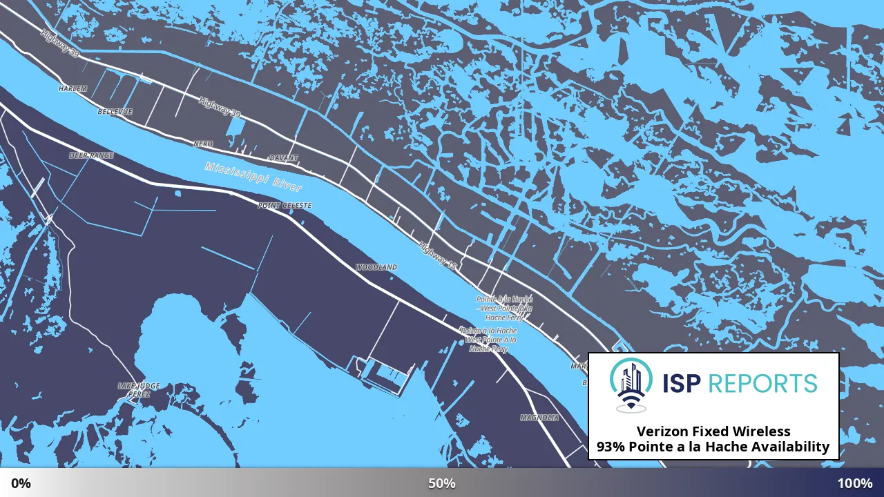 Pointe a la Hache, LA map of internet availability