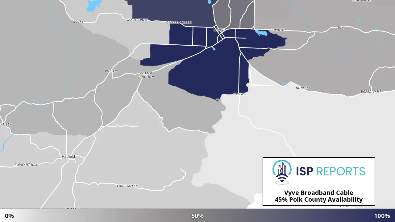 Polk County, AR map of internet availability