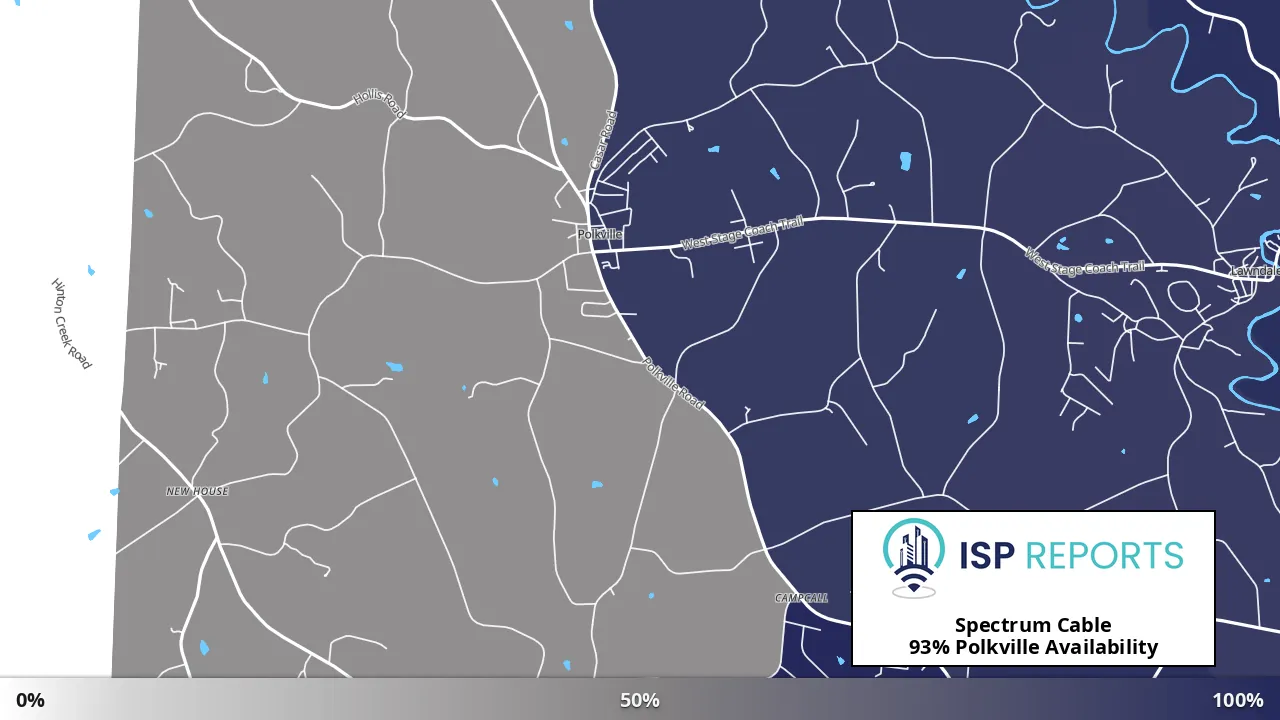 Polkville, NC map of internet availability