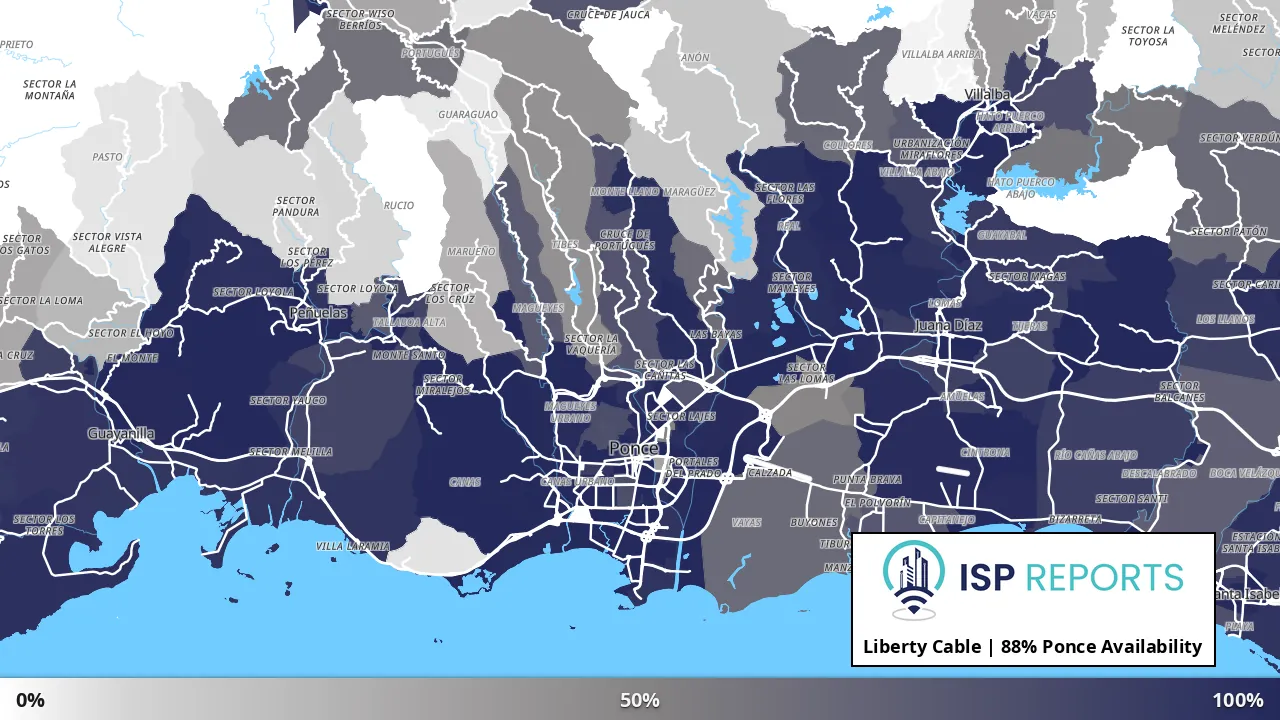 Ponce, PR map of internet availability
