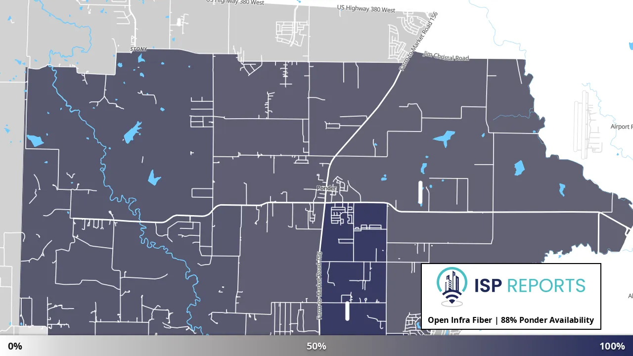 Ponder, TX map of internet availability