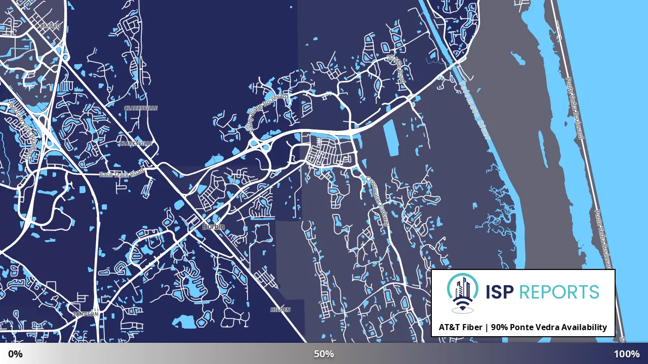 Ponte Vedra, FL map of internet availability