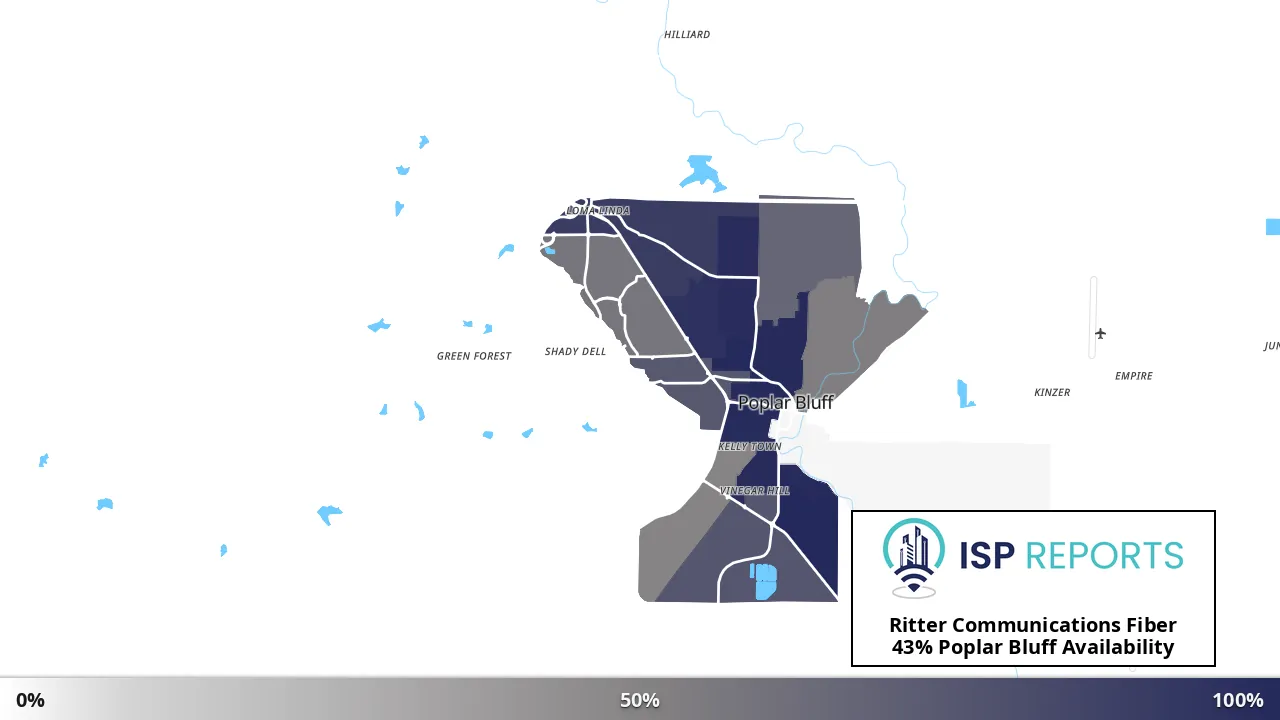 Poplar Bluff, MO map of internet availability