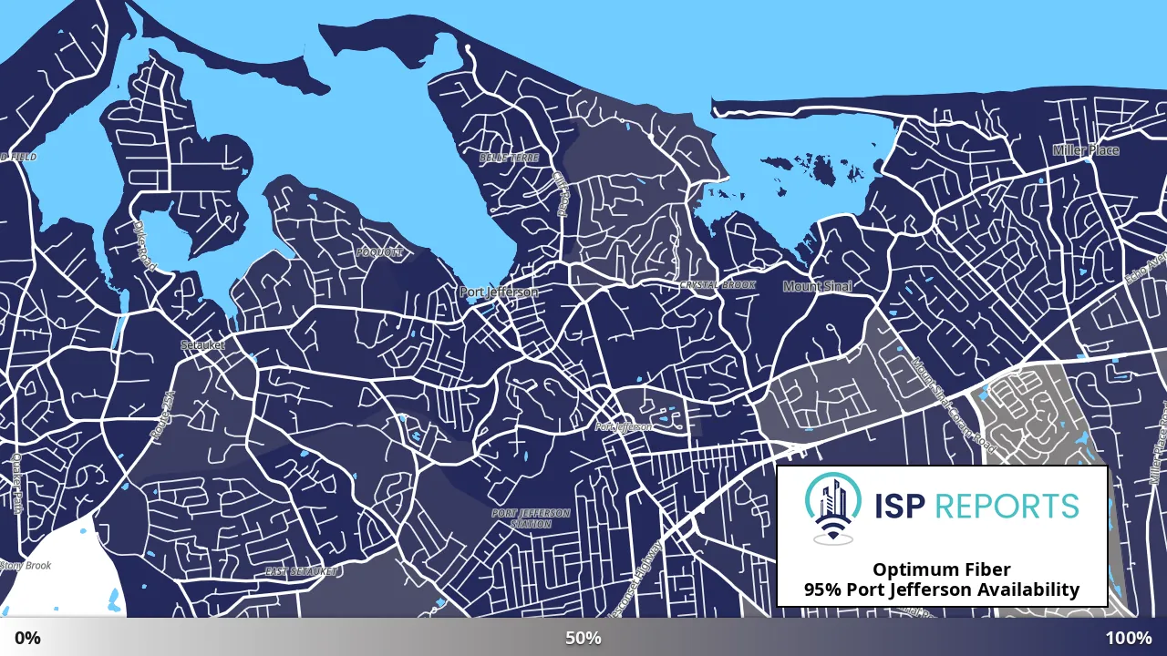 Port Jefferson, NY map of internet availability