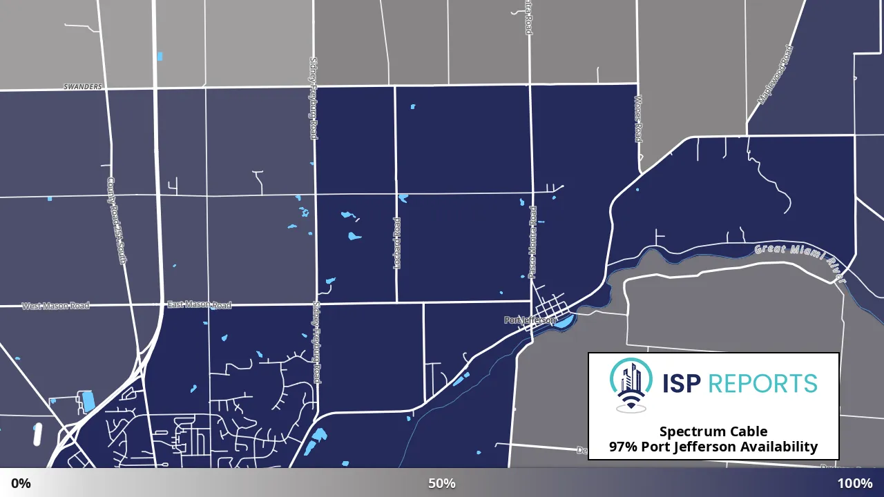 Port Jefferson, OH map of internet availability