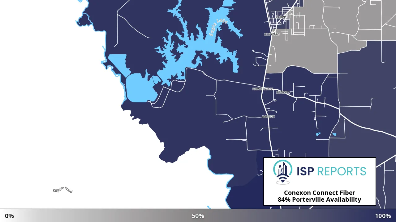 Porterville, LA map of internet availability