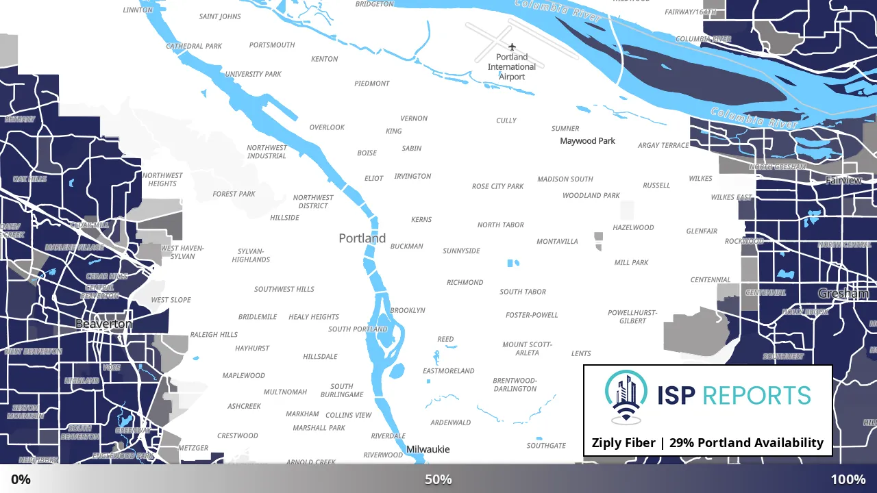 Portland, OR map of internet availability