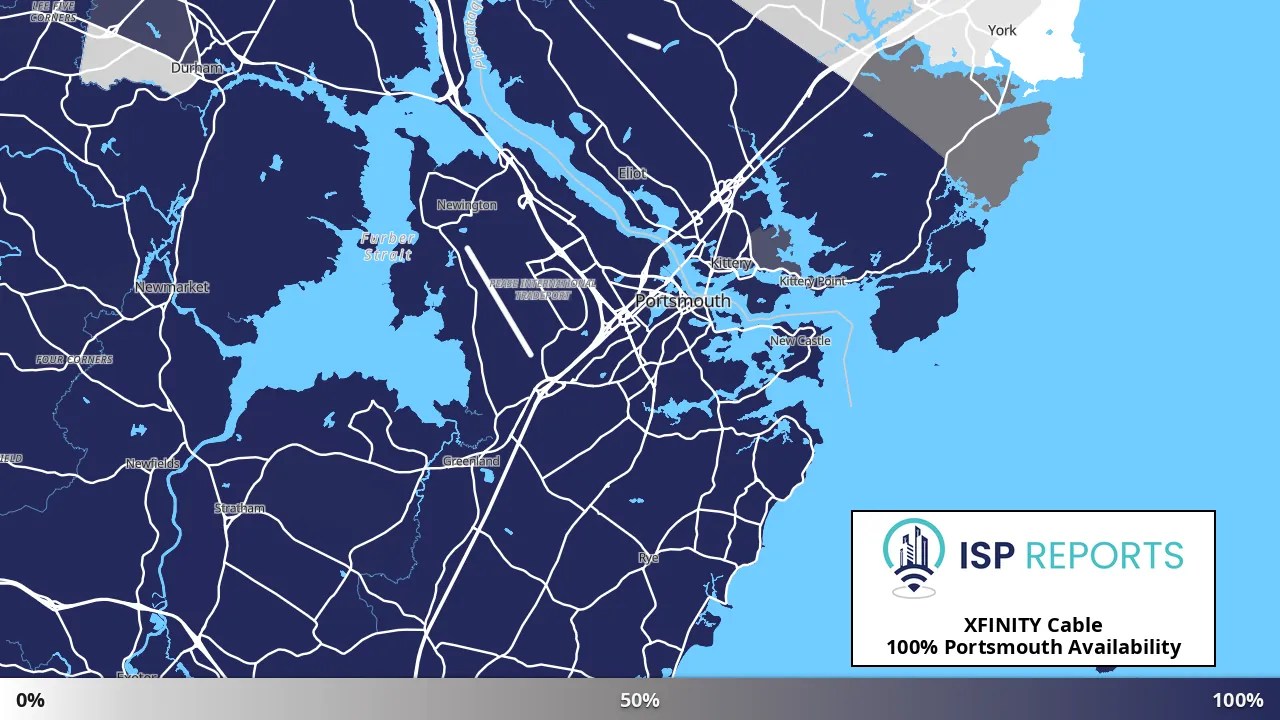 Portsmouth, NH map of internet availability