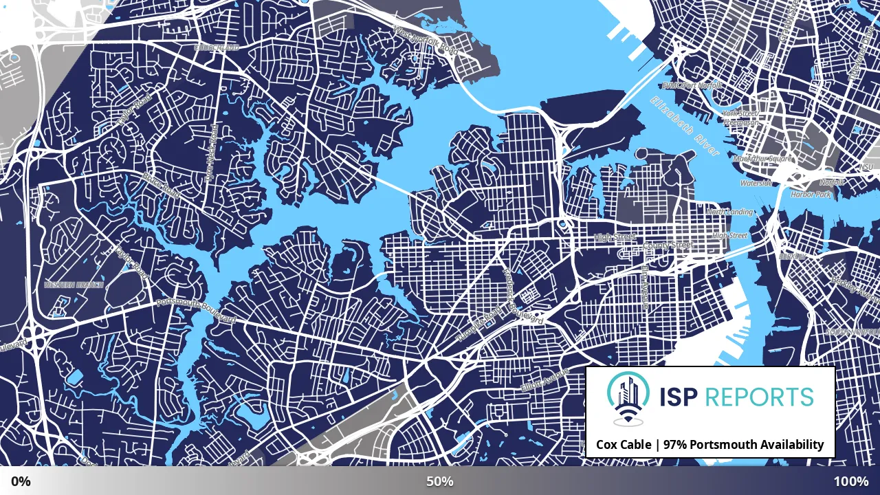 Portsmouth, VA map of internet availability