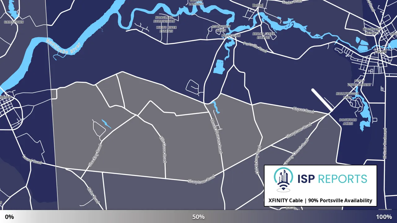 Portsville, DE map of internet availability