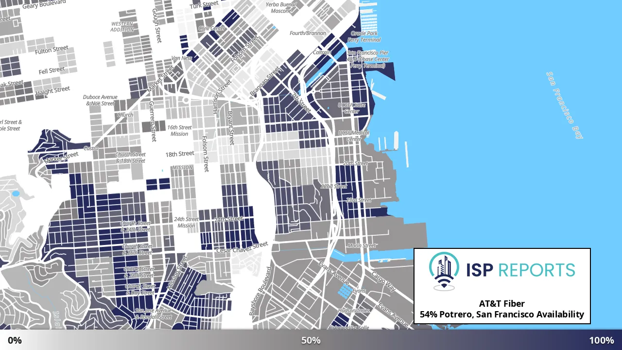 Potrero, San Francisco, CA map of internet availability
