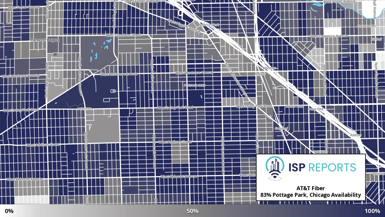 Pottage Park, Chicago, IL map of internet availability