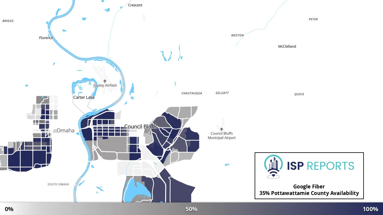 Pottawattamie County, IA map of internet availability