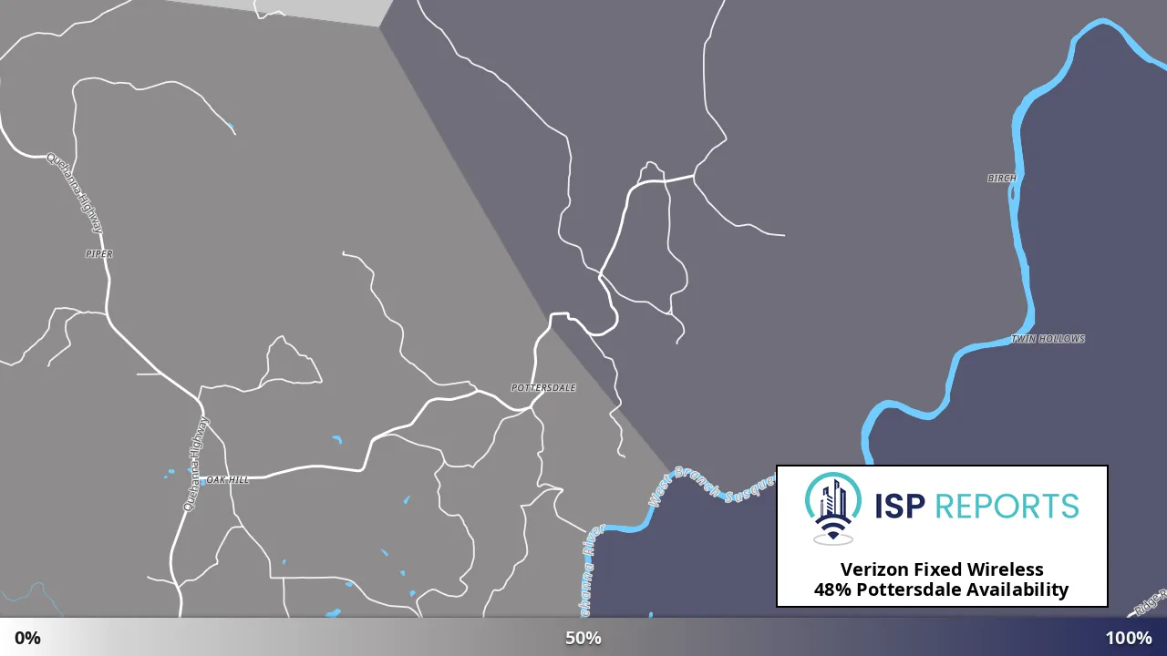 Pottersdale, PA map of internet availability