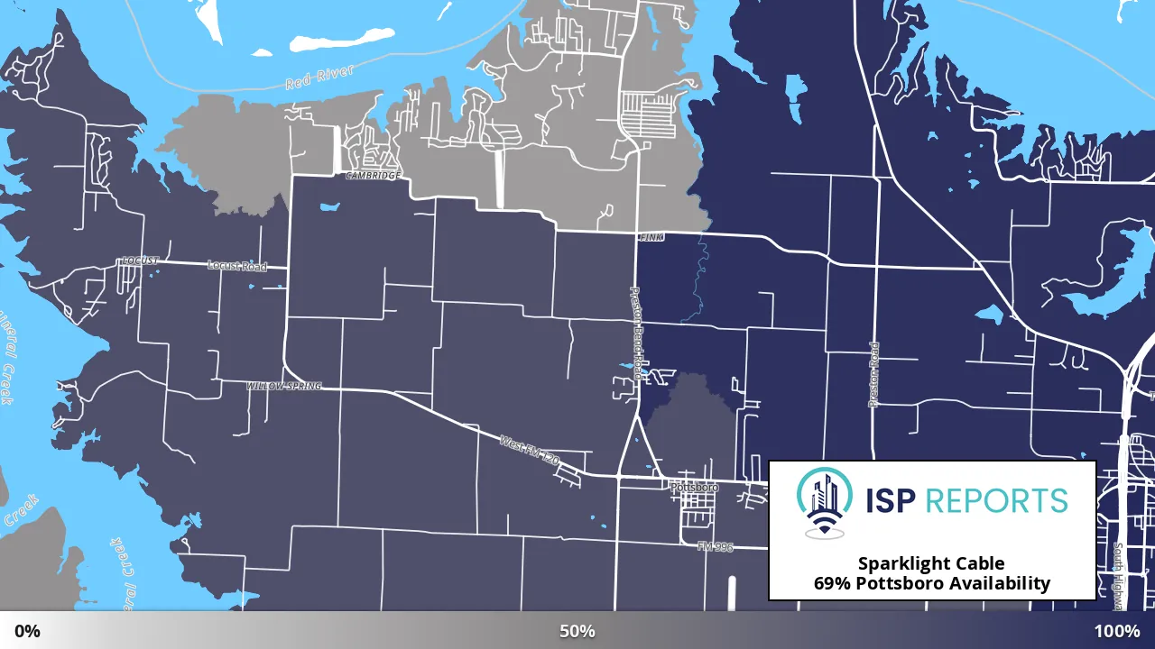 Pottsboro, TX map of internet availability