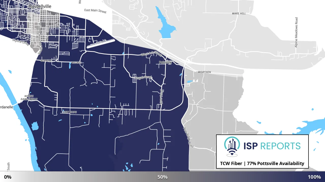 Pottsville, AR map of internet availability
