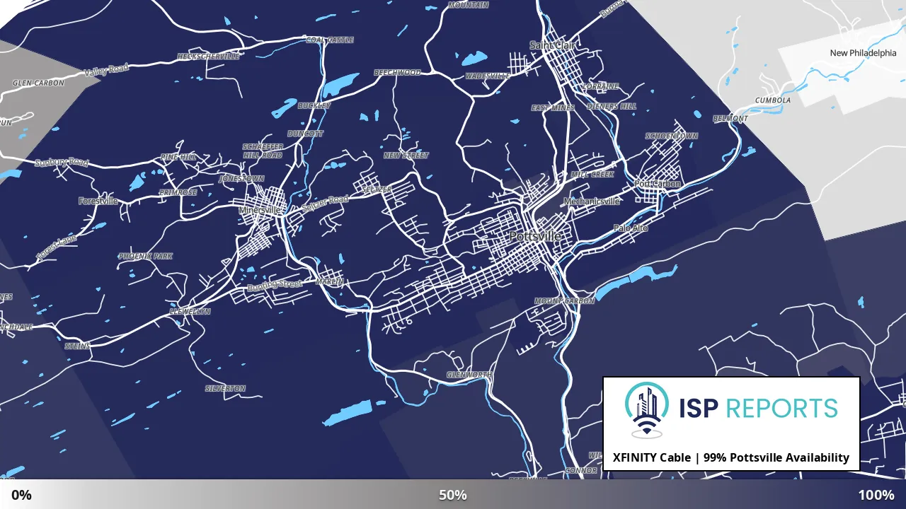 Pottsville, PA map of internet availability