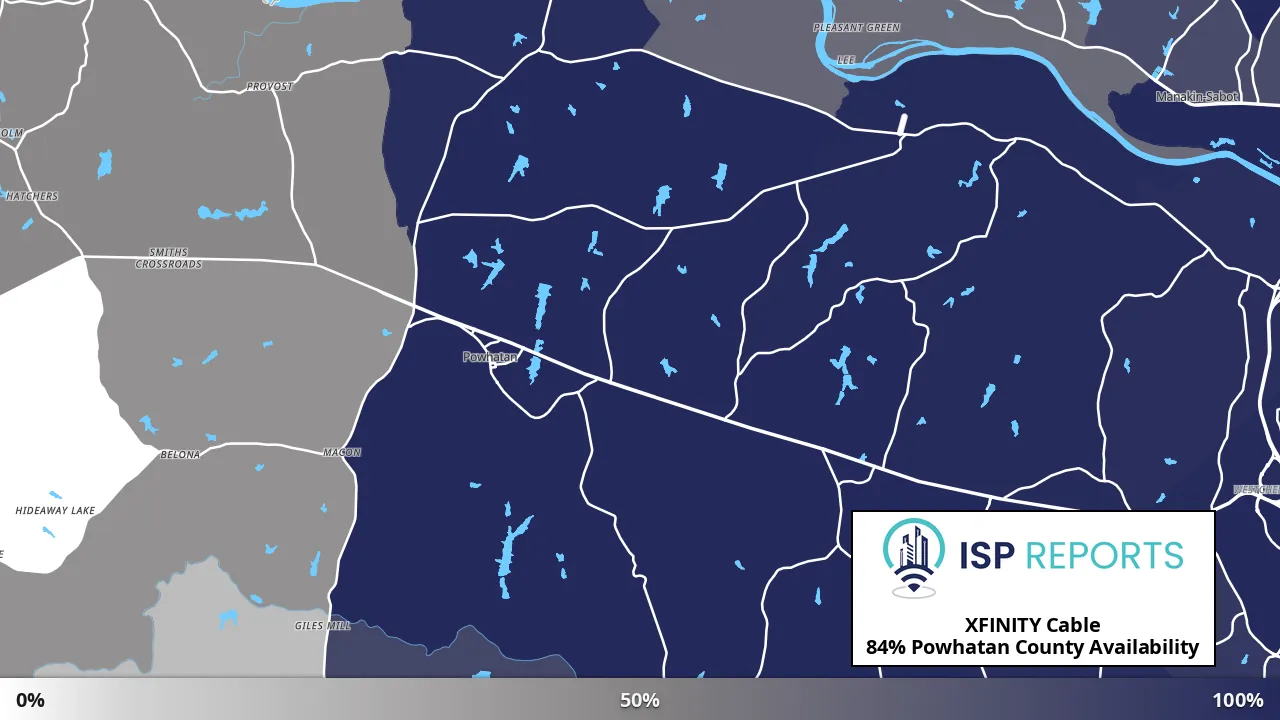 Powhatan County, VA map of internet availability