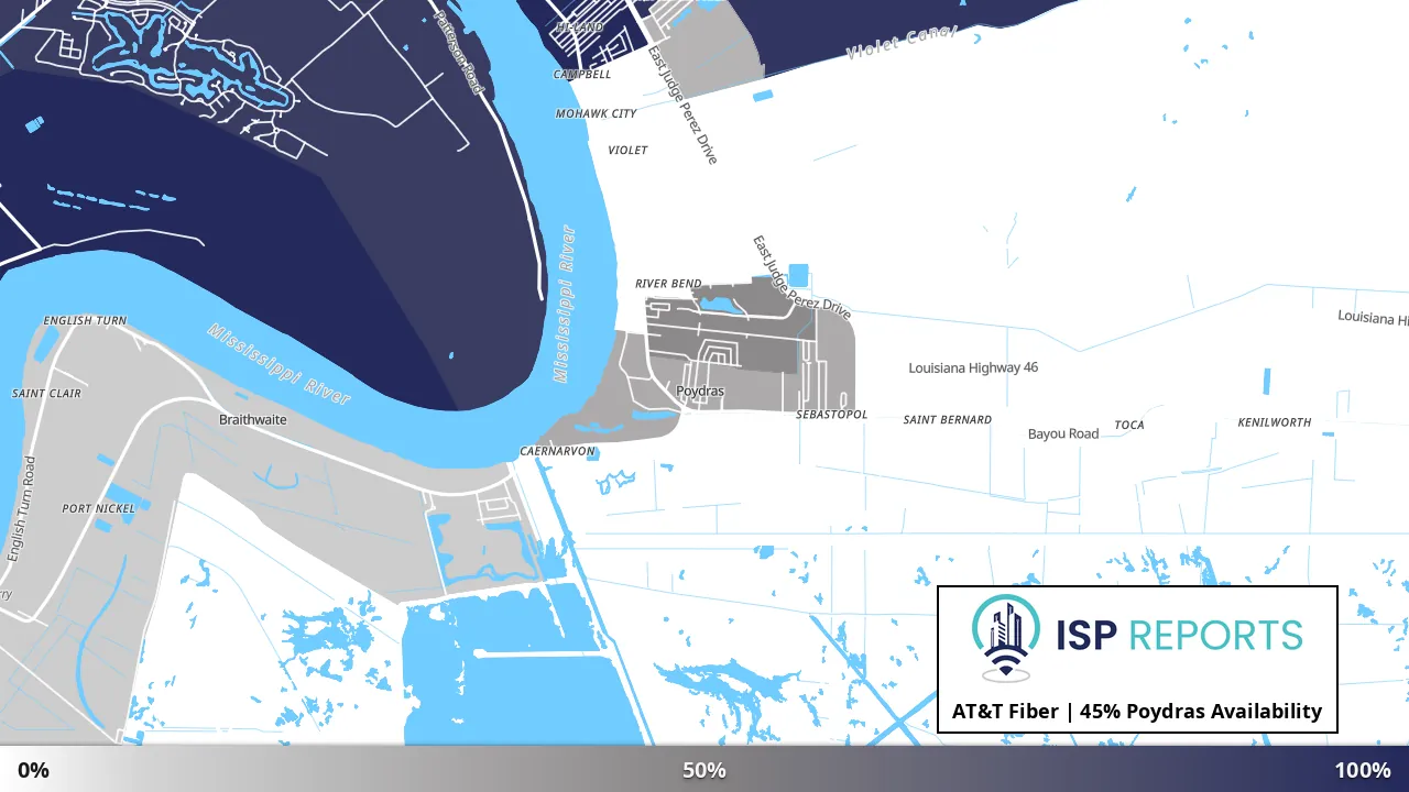 Poydras, LA map of internet availability