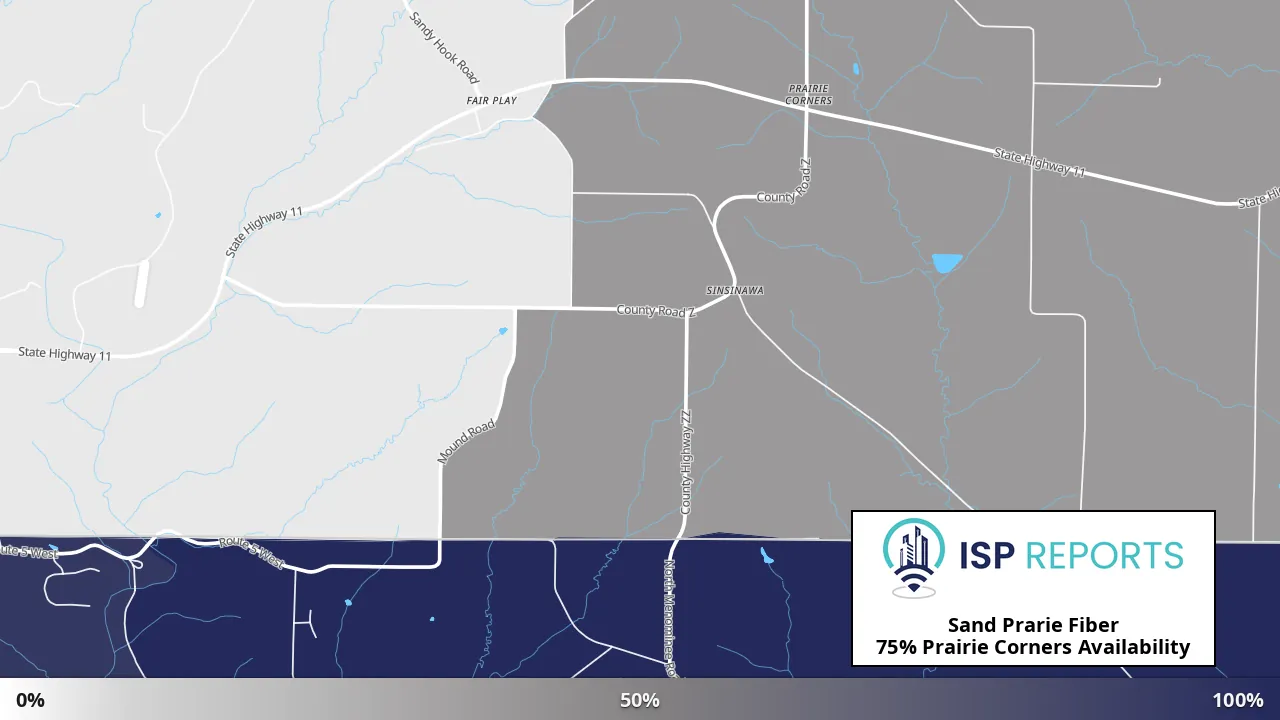 Prairie Corners, WI map of internet availability