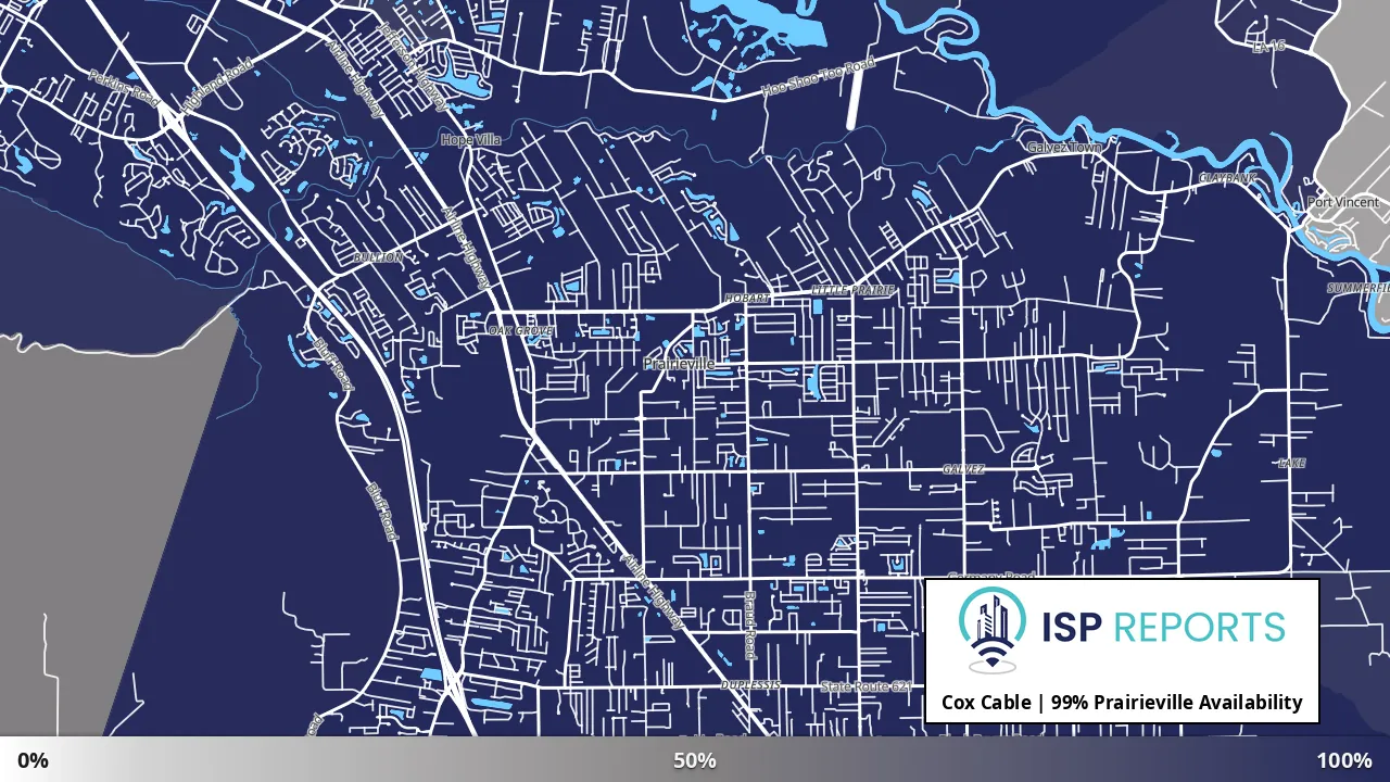 Prairieville, LA map of internet availability