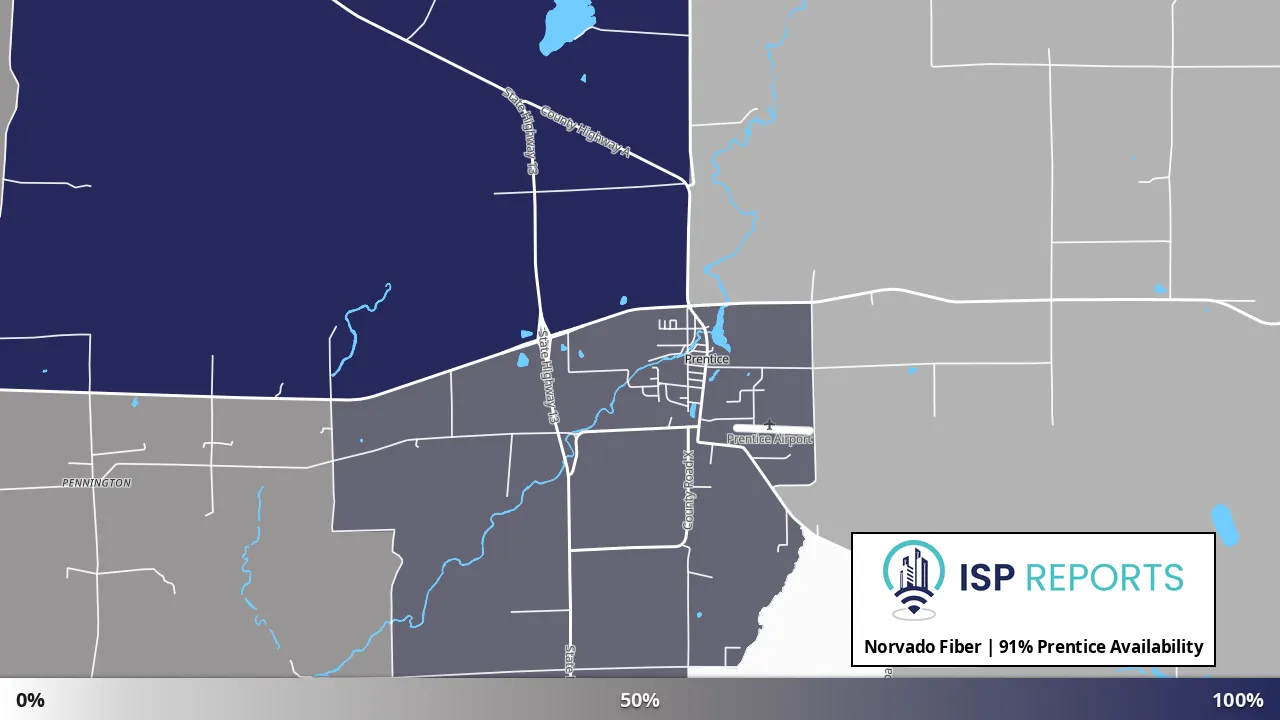 Prentice, WI map of internet availability