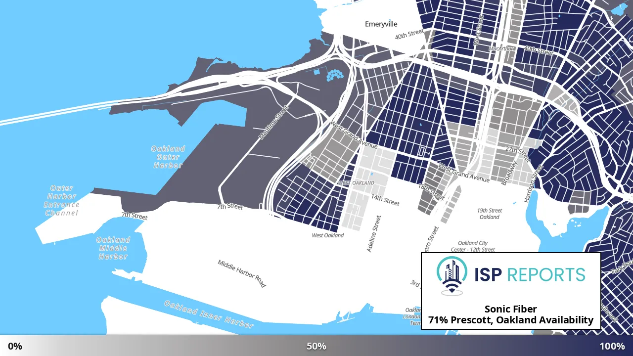 Prescott, Oakland, CA map of internet availability
