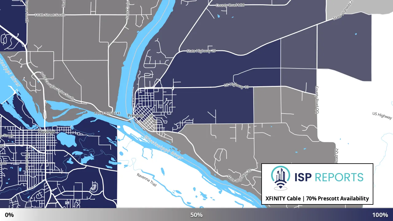 Prescott, WI map of internet availability