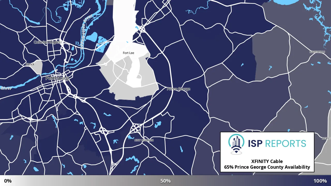 Prince George County, VA map of internet availability